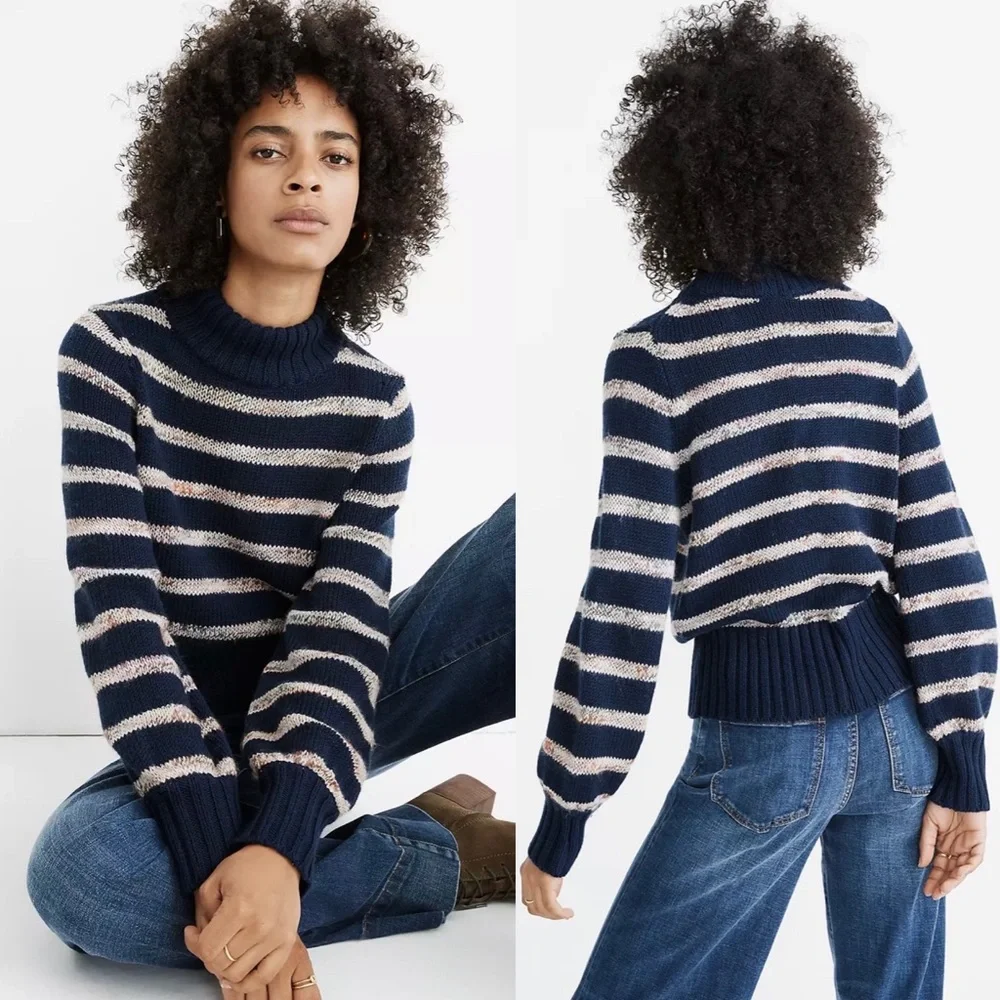 Madewell Stripe Mock Neck Wool Sweater